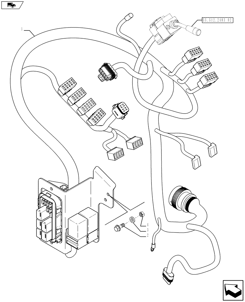 Схема запчастей Case 580SN WT - (55.512.2403[01]) - INSTRUMENT PANEL, HARNESS (OPTION) - TRANSMISSION (POWERSHIFT) (55) - ELECTRICAL SYSTEMS