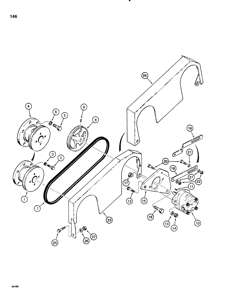 Схема запчастей Case SD100 - (146) - STEERING & EQUIP. PUMP MOUNTING, W/ SINGLE GROOVE BELT, USED BEF. 30+4 S/N 4500, BEF. 40+4 S/N 3400 (41) - STEERING