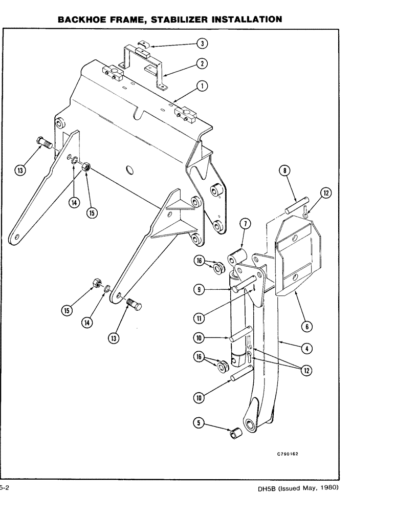 Схема запчастей Case DH5 - (5-02) - BACKHOE FRAME, STABILIZER INSTALLATION (84) - BOOMS, DIPPERS & BUCKETS