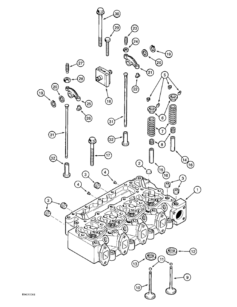 Схема запчастей Case 590SL - (2-32) - CYLINDER HEAD AND VALVE MECHANISM, 4T-390 ENGINE (02) - ENGINE