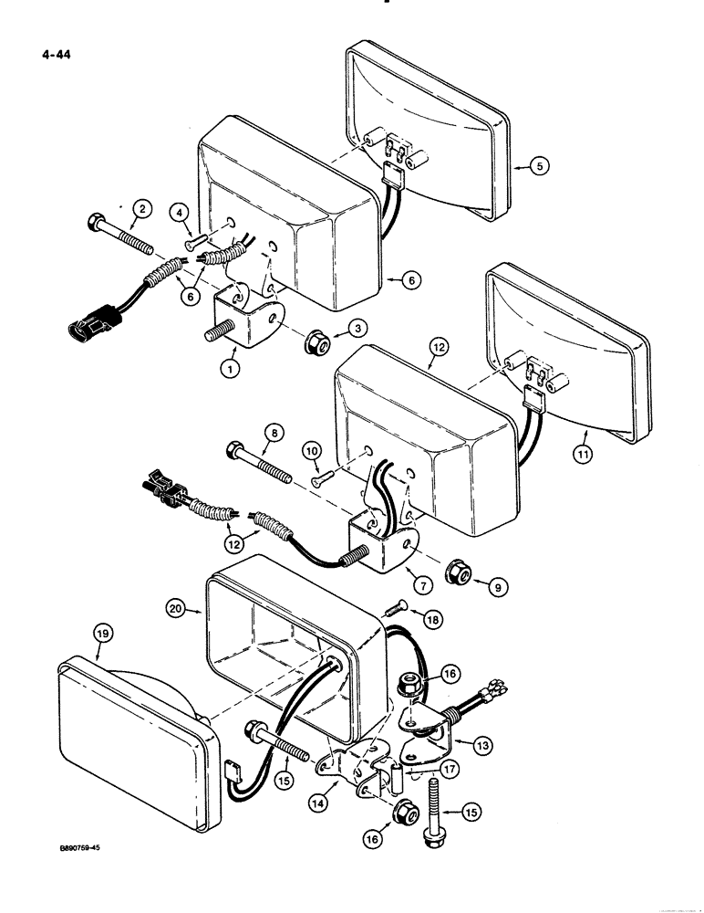 Схема запчастей Case 621 - (4-44) - LAMPS, FRONT AND REAR (04) - ELECTRICAL SYSTEMS