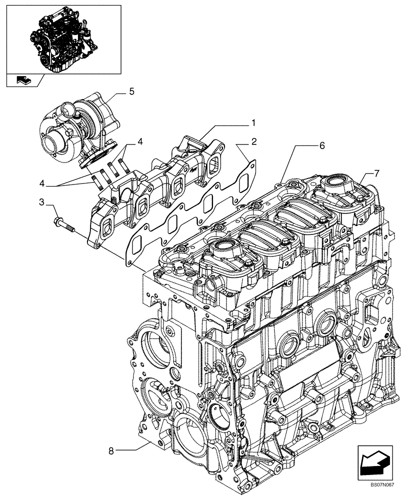 Схема запчастей Case 420 - (02-21) - EXHAUST MANIFOLD (87546691) (02) - ENGINE