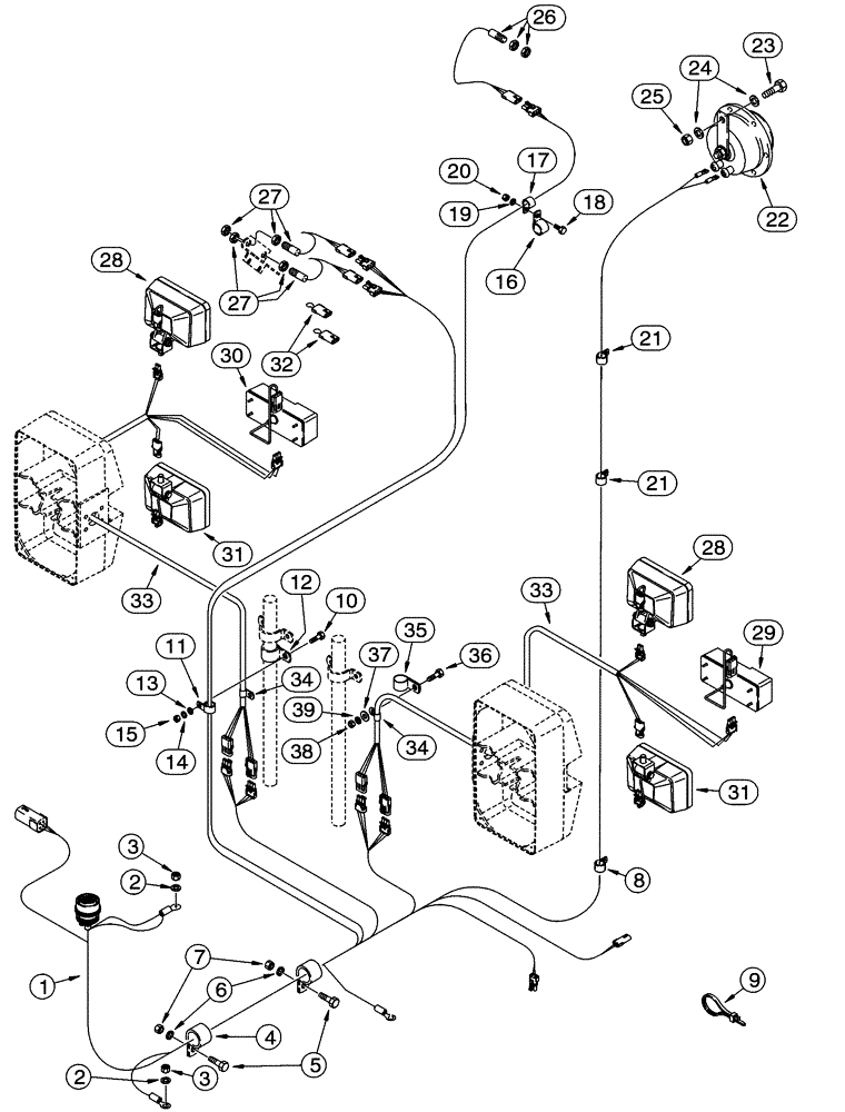 Схема запчастей Case 621C - (04-014) - HARNESS, FRONT LAMPS AND SWITCHES, Z-BAR LOADER (04) - ELECTRICAL SYSTEMS