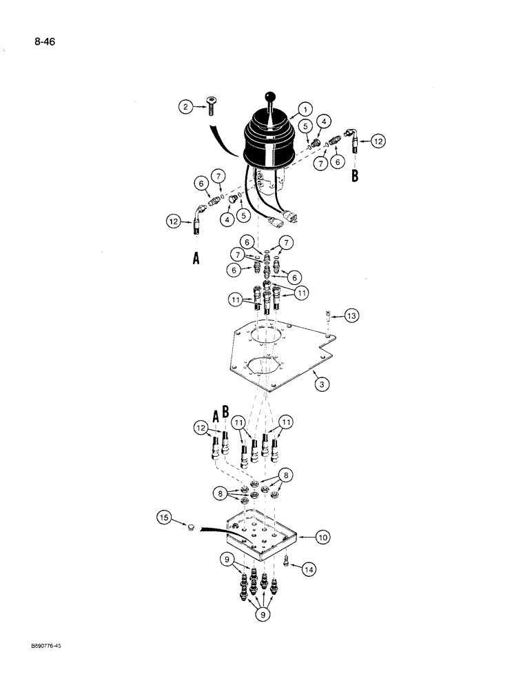 Схема запчастей Case 621 - (8-46) - REMOTE LOADER CONTROL CIRCUIT, SINGLE LEVER WITH TWO SPOOL VALVE (08) - HYDRAULICS