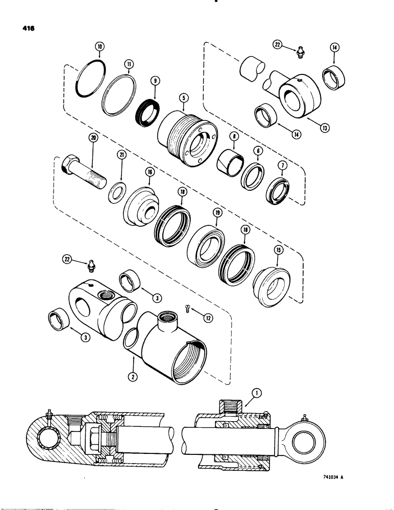 Схема запчастей Case 580C - (416) - G33456 3-POINT HITCH LIFT CYLINDER, WITH TWO PIECE PISTON (08) - HYDRAULICS