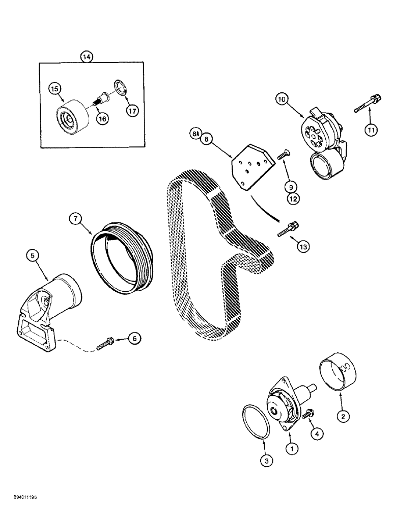 Схема запчастей Case 860 - (2-16) - WATER PUMP SYSTEM - 4T-390 ENGINE (02) - ENGINE