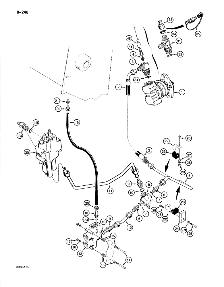 Схема запчастей Case 780C - (8-248) - EQUIPMENT HYDRAULIC SYSTEM, BACKHOE SUPPLY FROM STEERING PUMP TO RELIEF, FLOW & LOADER CONTROL VALVE (08) - HYDRAULICS