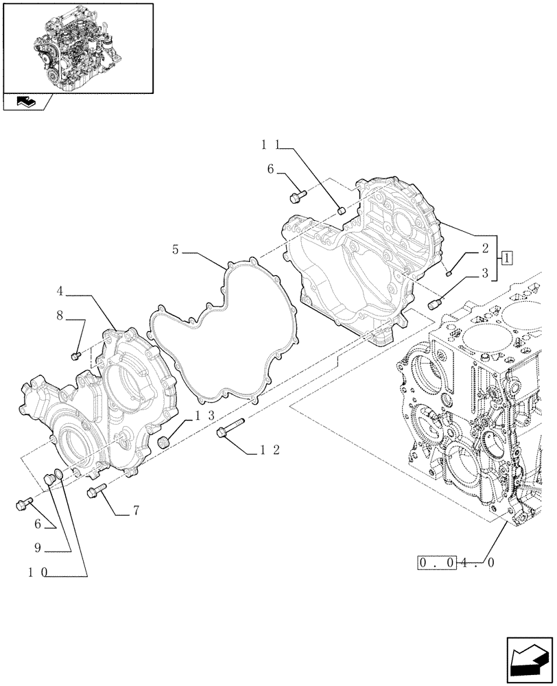 Схема запчастей Case F5CE9454E A001 - (0.04.3[01]) - ENGINE BLOCK FRONT COVER (504183270) 