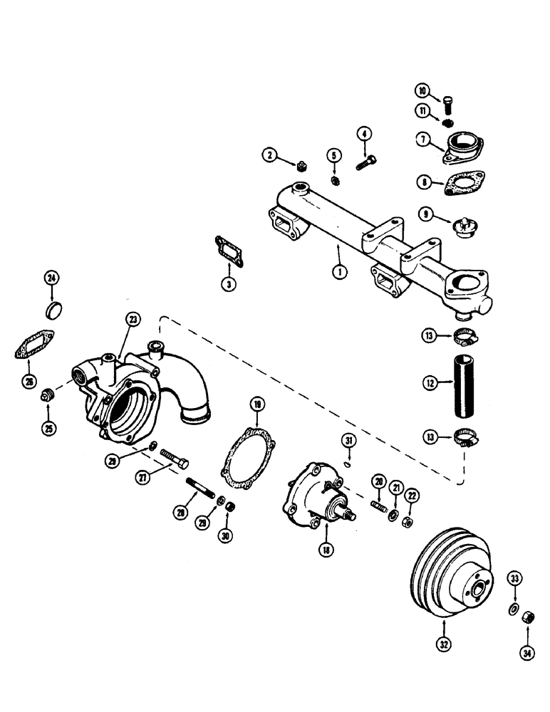 Схема запчастей Case 800 - (018) - WATER MANIFOLD AND THERMOSTAT, (336BD) AND (336BDT) DIESEL ENGINES (01) - ENGINE