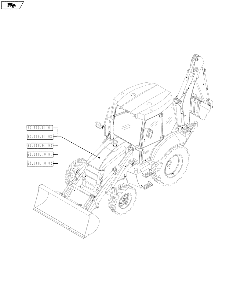 Схема запчастей Case 590SN - (00.000.90[01]) - PICTORIAL INDEX - PLATFORM, CAB, BODYWORK AND DECALS (00) - GENERAL & PICTORIAL INDEX