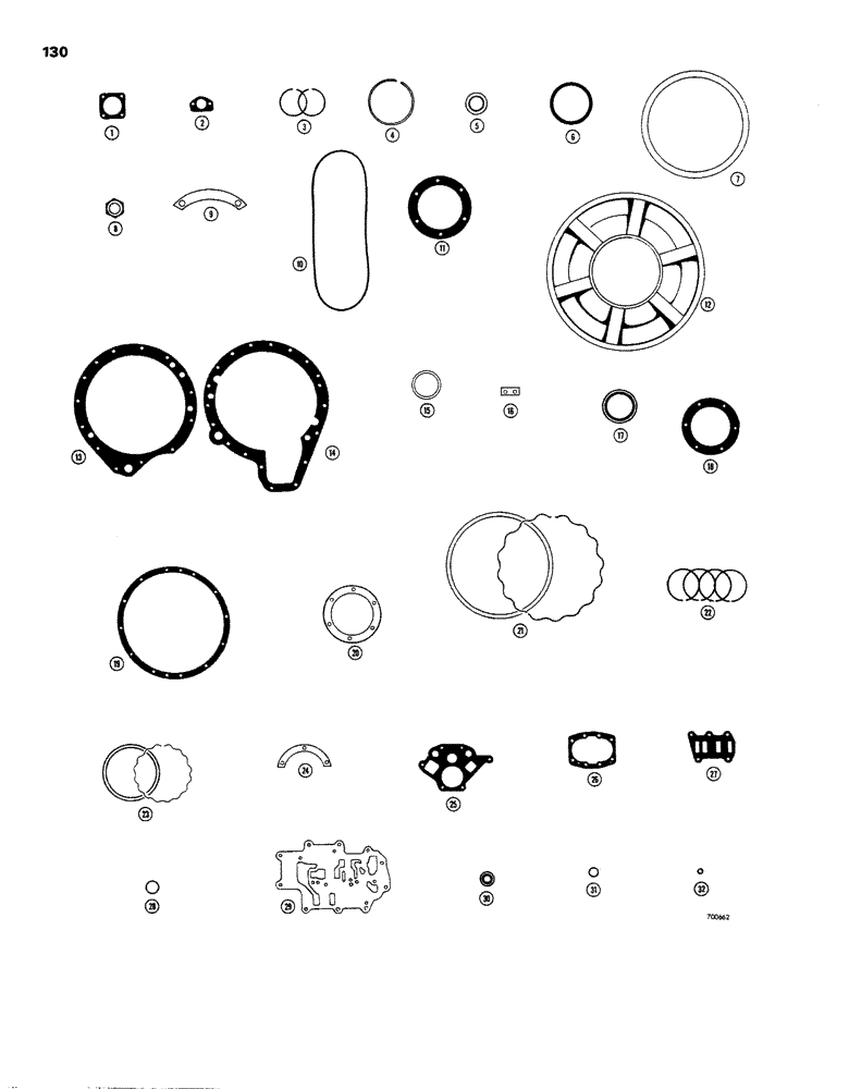 Схема запчастей Case W26B - (130) - TRANSMISSION OVERHAUL SEAL AND GASKET KIT (06) - POWER TRAIN