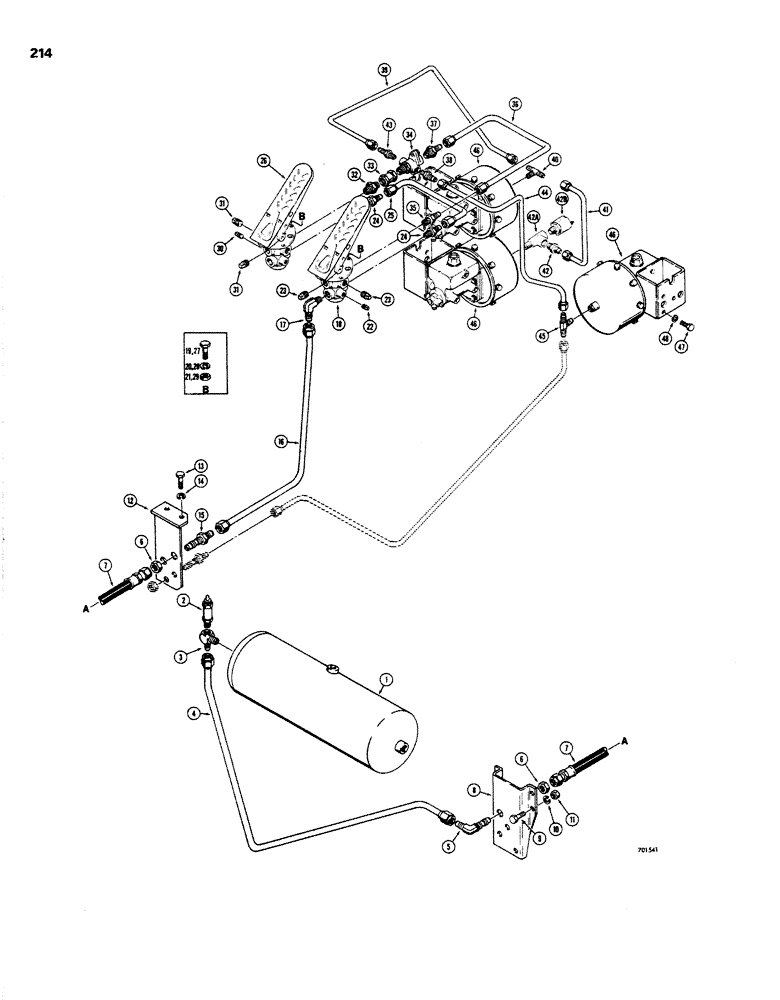 Схема запчастей Case W26B - (214) - BRAKE SYSTEM, RESERVOIR TO TREADLES AND MASTER CYLINDERS (07) - BRAKES