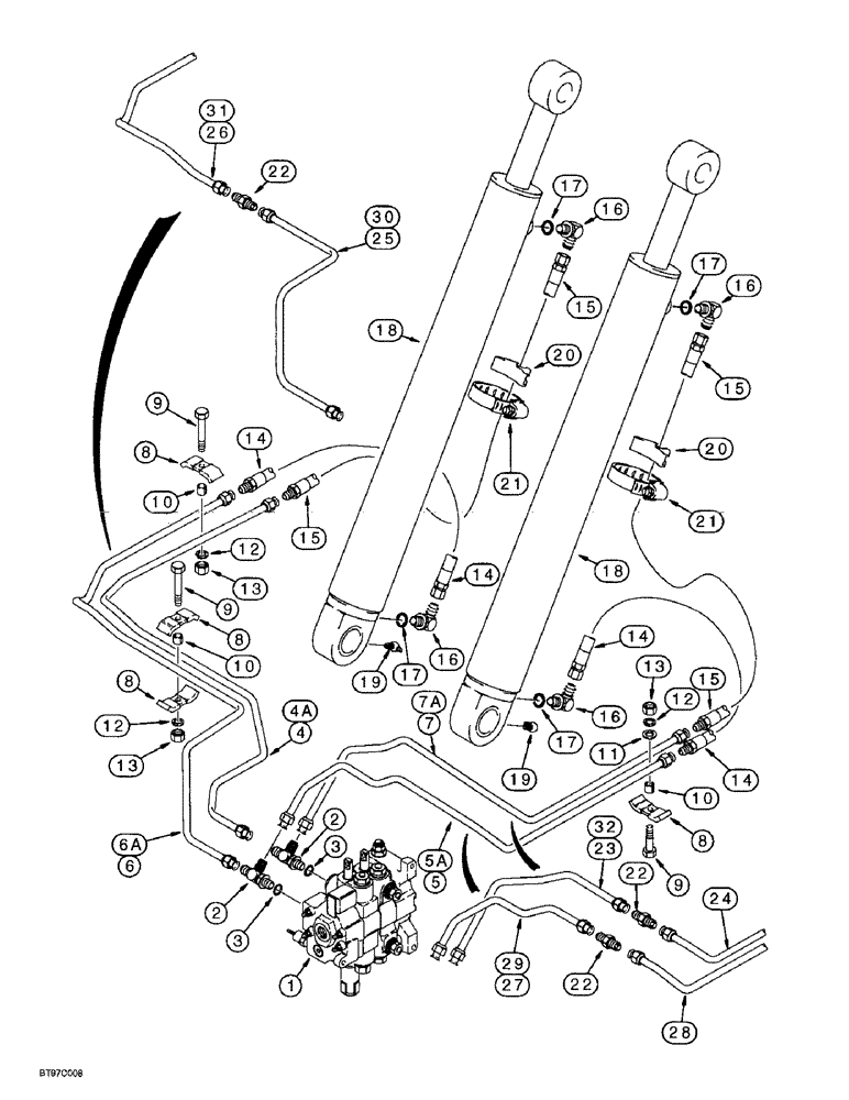 Схема запчастей Case 590L - (8-010) - LOADER LIFT CYLINDER HYDRAULIC CIRCUIT (08) - HYDRAULICS