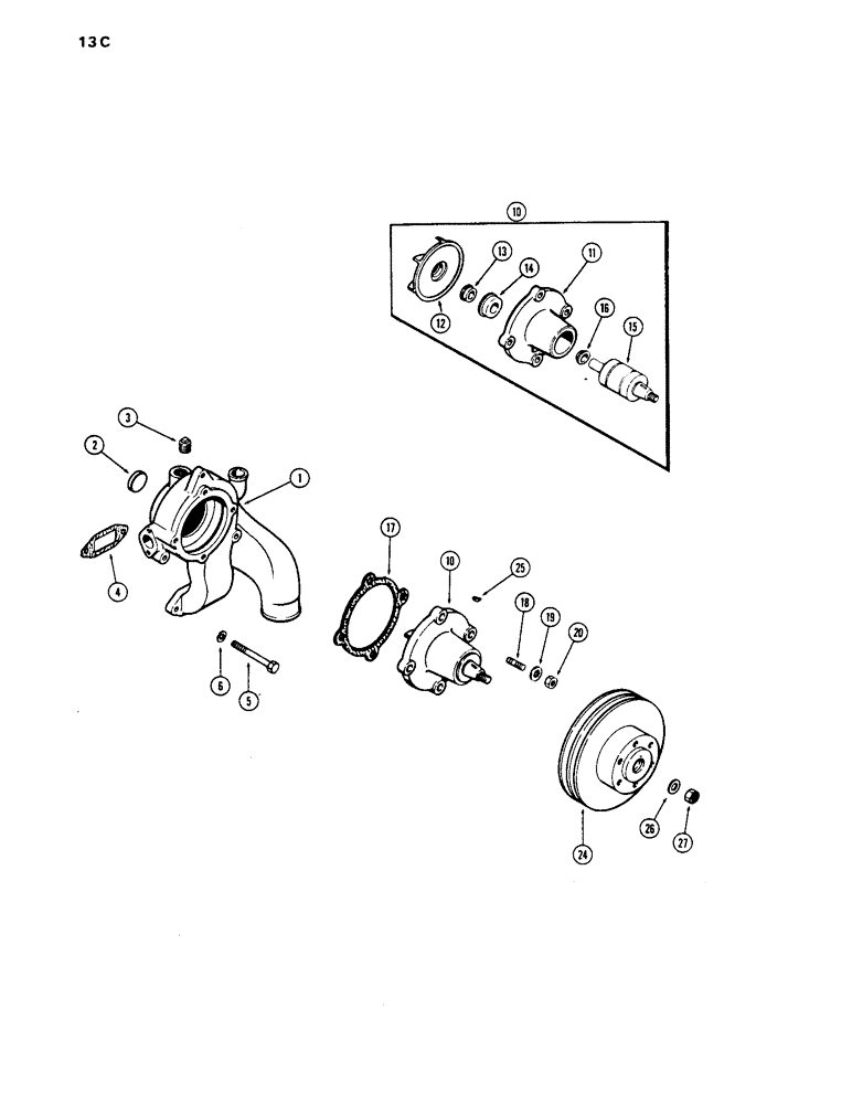 Схема запчастей Case 1450 - (013C) - WATER PUMP, 504BDT DIESEL ENGINE, USED PRIOR TO ENGINE SN 2585698 (02) - ENGINE