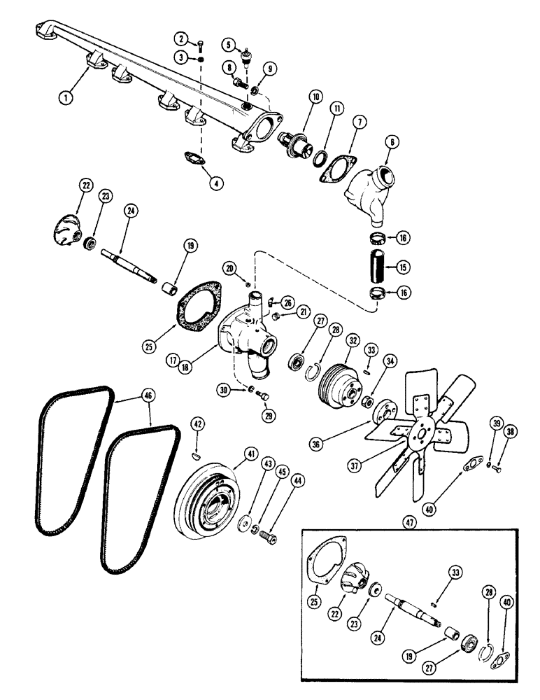 Схема запчастей Case W8C - (006) - WATER PUMP & MANIFOLD (02) - ENGINE