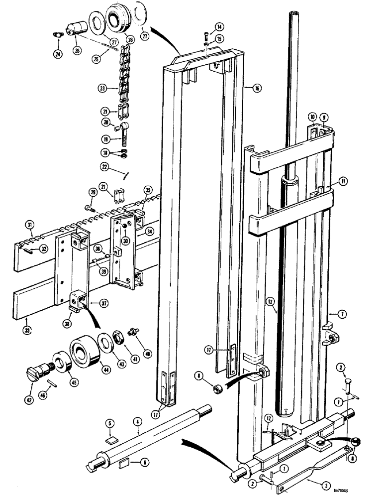 Схема запчастей Case 580 - (12) - MAST AND RELATED PARTS (14-1/4 FOOT) 4000 LB. LIFT CAPACITY, EARLY PRODUCTION (83) - TELESCOPIC SINGLE ARM