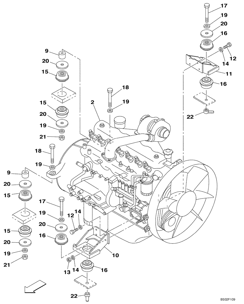 Схема запчастей Case CX210N - (02-01A) - ENGINE MOUNTING (P.I.N. DAC0721963 - ) (02) - ENGINE