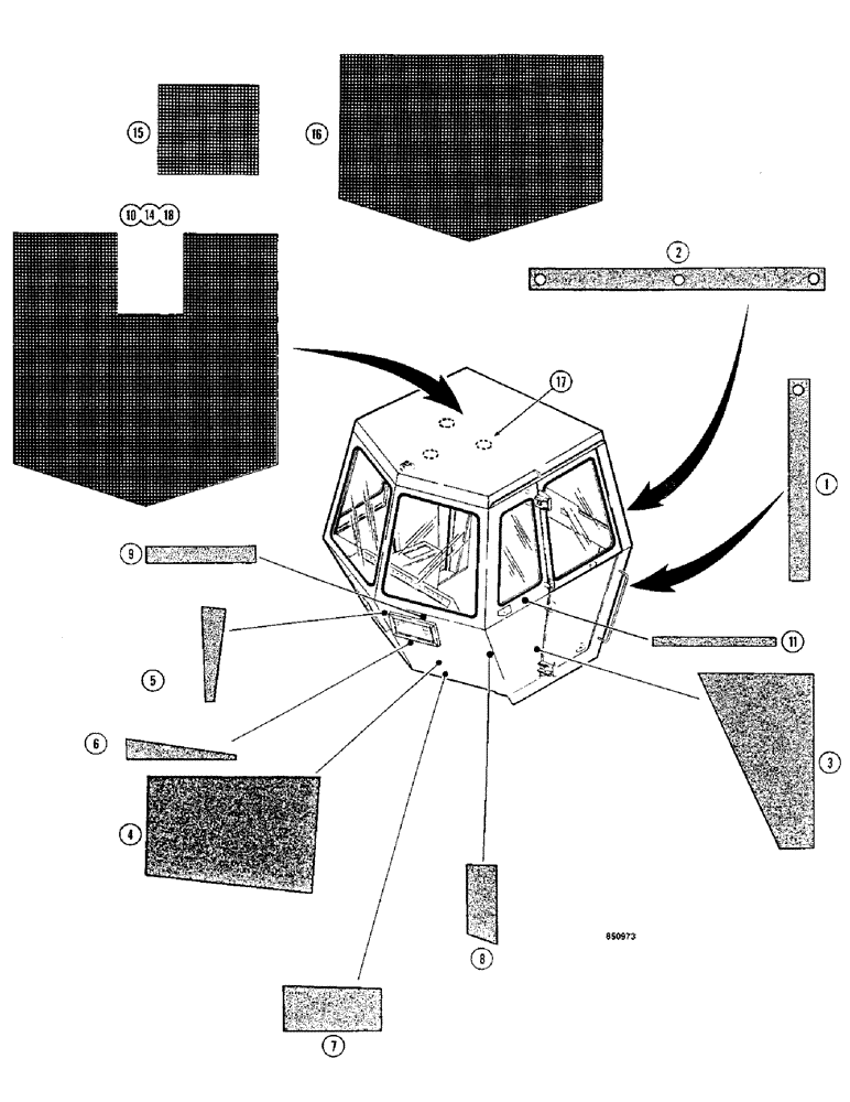 Схема запчастей Case W14 - (626) - CAB SEALS AND PADS, USED BEFORE CAB SN 27750 (09) - CHASSIS/ATTACHMENTS