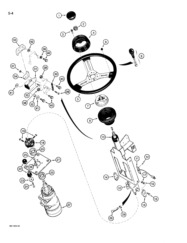 Схема запчастей Case 721 - (5-04) - STEERING WHEEL AND COLUMN, INCLUDES TILT LATCH, P.I.N. JAK0022758 & AFTER (05) - STEERING