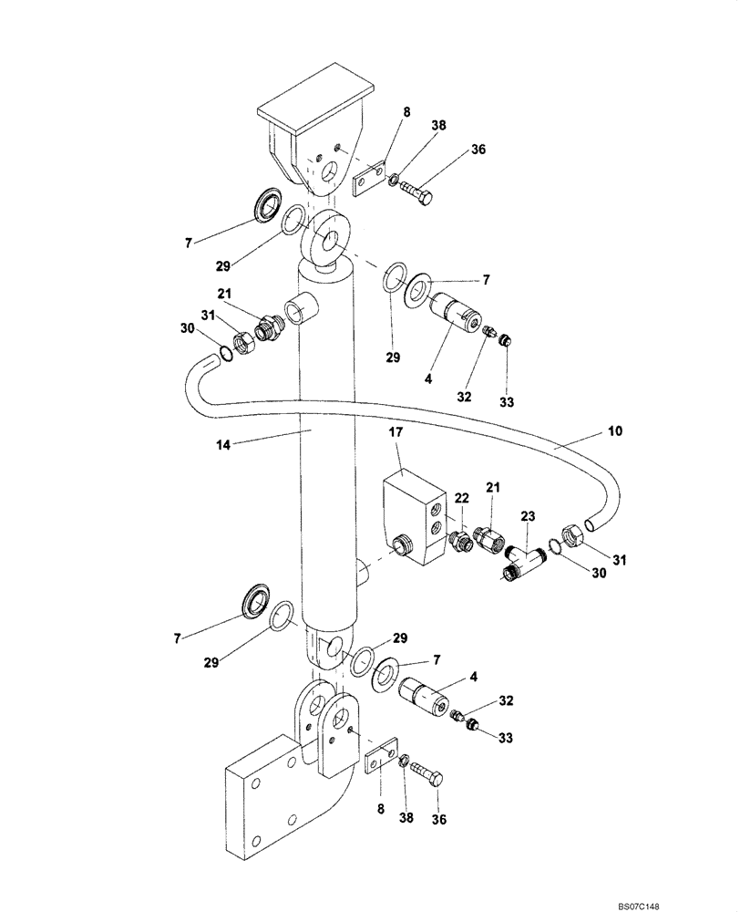 Схема запчастей Case SV210 - (10-007-00[01]) - CYLINDER, HYDRAULIC - HOOD LIFT RH (GROUP 382-1) (ND103127) (08) - HYDRAULICS