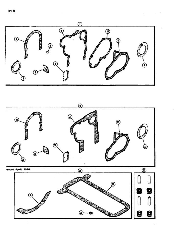 Схема запчастей Case 480B - (031A) - ENGINE GASKET KITS, (188) DIESEL ENGINE, CYLINDER BLOCK KIT, FIRST USED ENGINE SERIAL NUMBER 2728315 