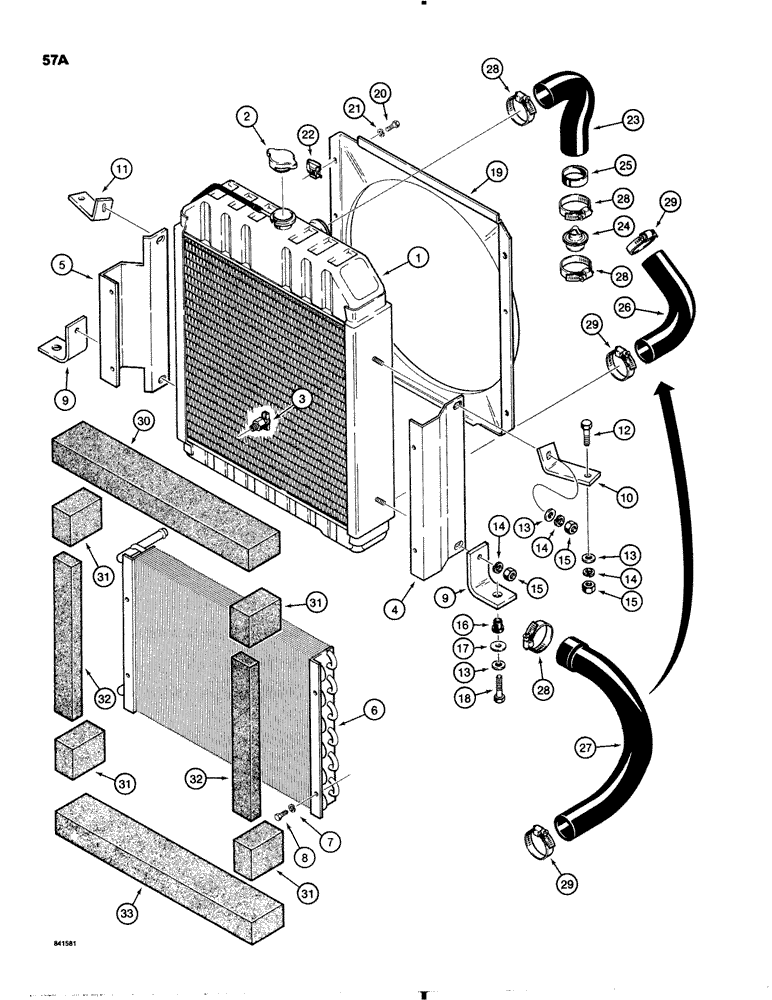 Схема запчастей Case 1845B - (057A) - RADIATOR, HOSES AND SHROUD, MODELS WITH SHORT RADIATOR SUPPORTS ( ITEM 9) (02) - ENGINE