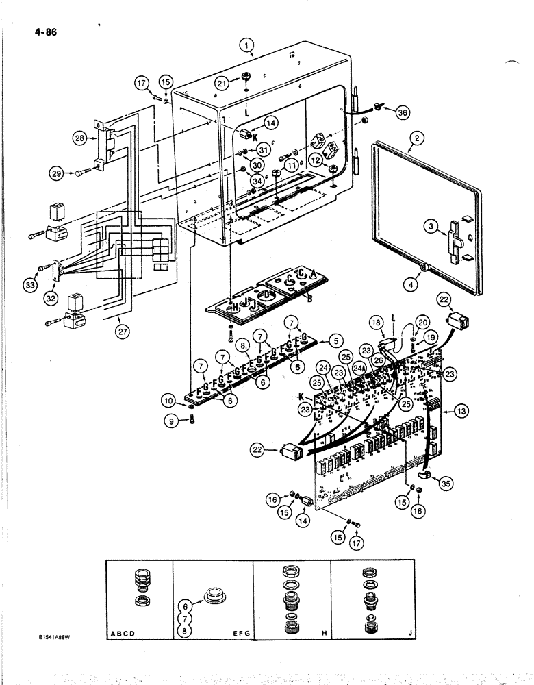 Схема запчастей Case 170B - (4-86) - ELECTRICAL BOX, P.I.N. 74425 THROUGH 74456 (04) - ELECTRICAL SYSTEMS