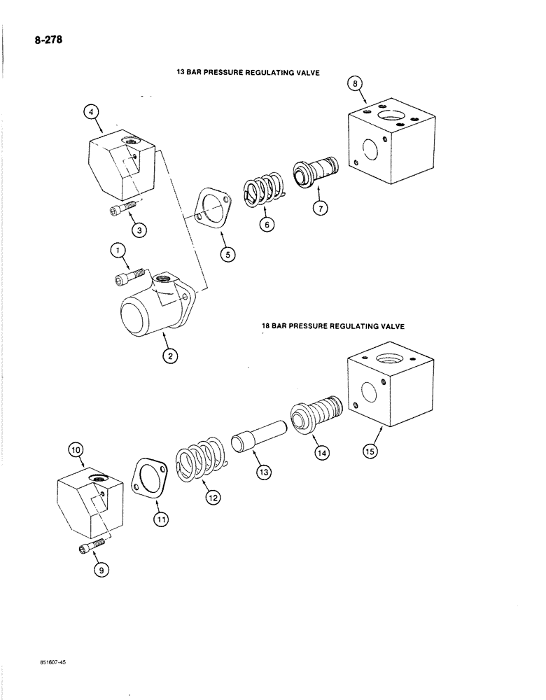 Схема запчастей Case 170B - (8-278) - PRESSURE REGULATING VLVS-13 BAR & 18 BAR,PIN 74341-74456,13 BAR REGLT VLV (08) - HYDRAULICS