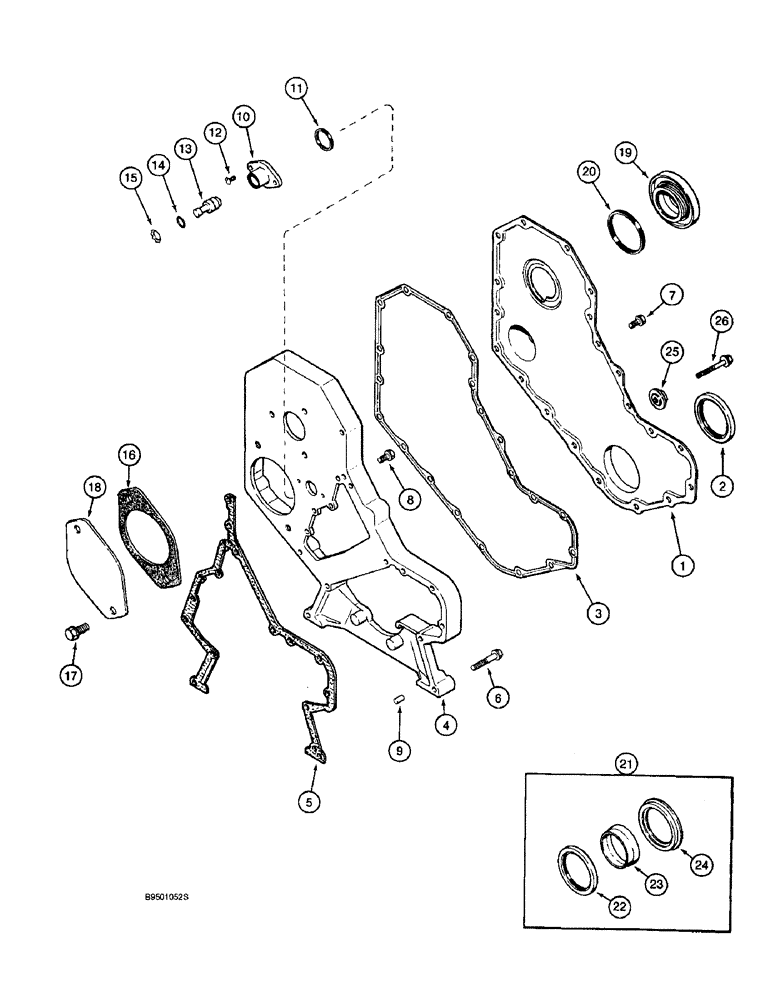 Схема запчастей Case 9010 - (2-14) - FRONT GEAR COVER, 4T-390 ENGINE (02) - ENGINE