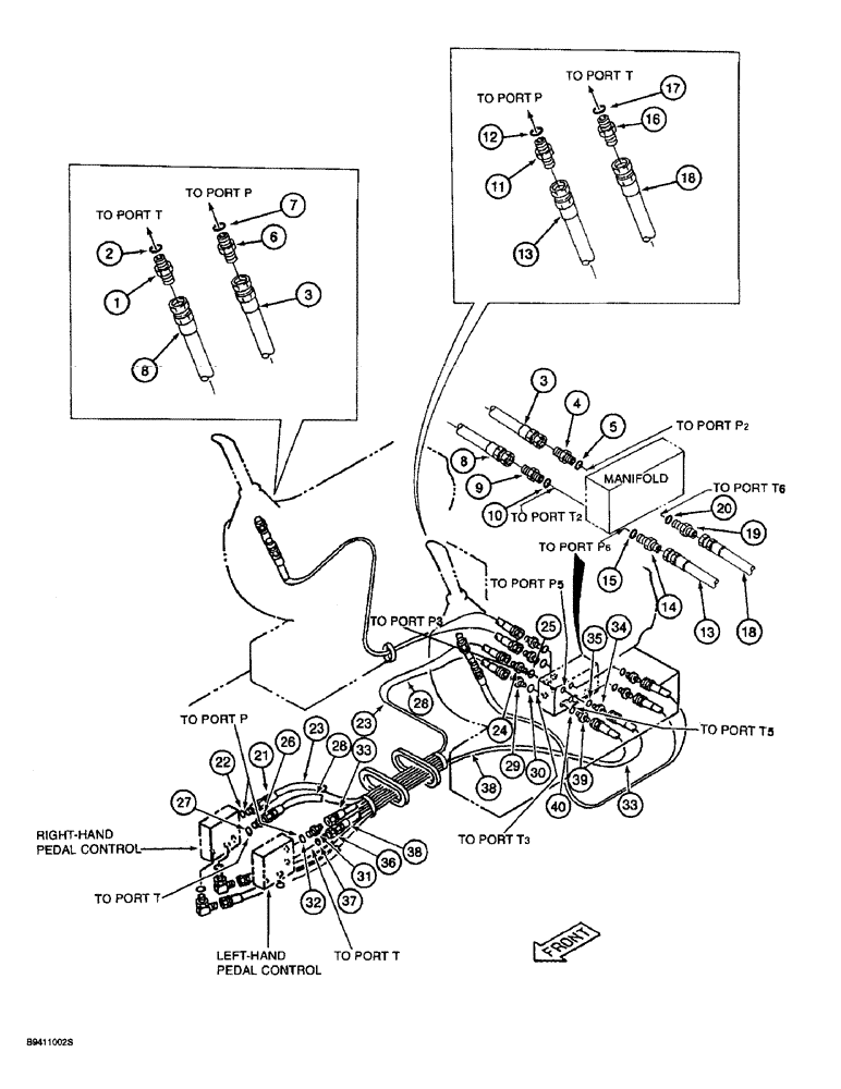 Схема запчастей Case 9030B - (8-026) - PRESSURE AND RETURN LINES, PRIOR TO P.I.N. DAC03#2001 (08) - HYDRAULICS