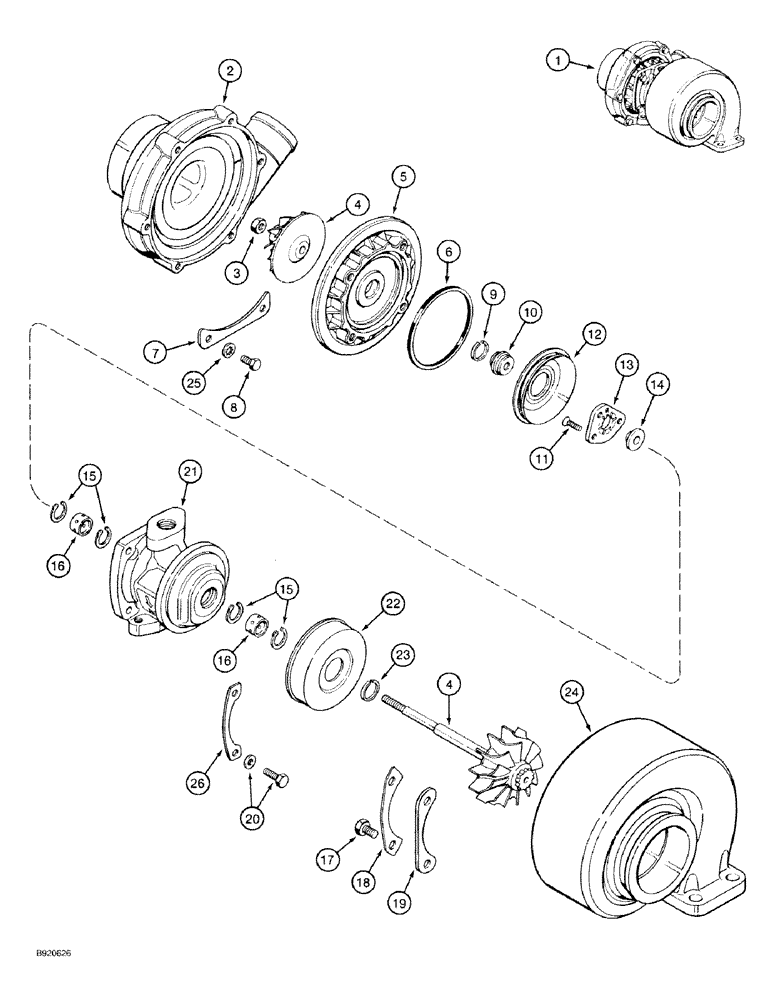 Схема запчастей Case 9030 - (2-20) - TURBOCHARGER, 6T-590 ENGINE (02) - ENGINE