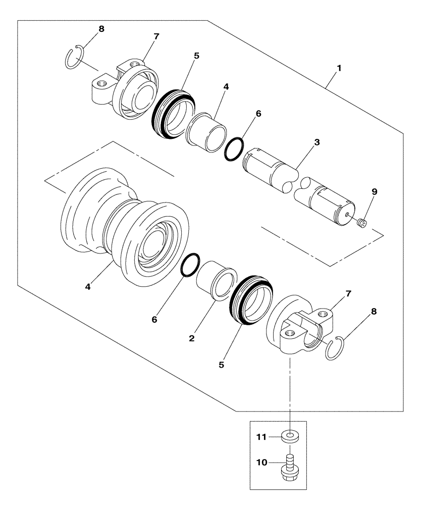 Схема запчастей Case CX300C - (05-003-00[01]) - ROLLER LOWER (11) - TRACKS/STEERING