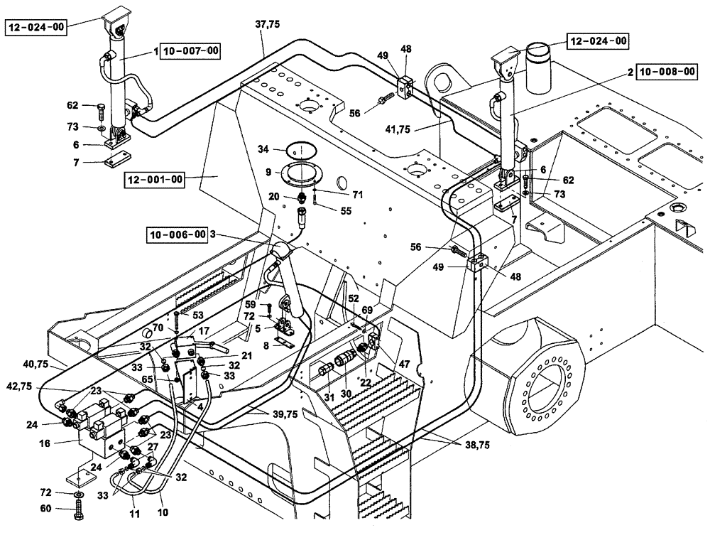 Схема запчастей Case SV210 - (10-005-01[01]) - HYDRAULIC CIRCUIT- OPERATORS COMPARTMENT TILTING CONTROL AND ENGINE HOOD (08) - HYDRAULICS