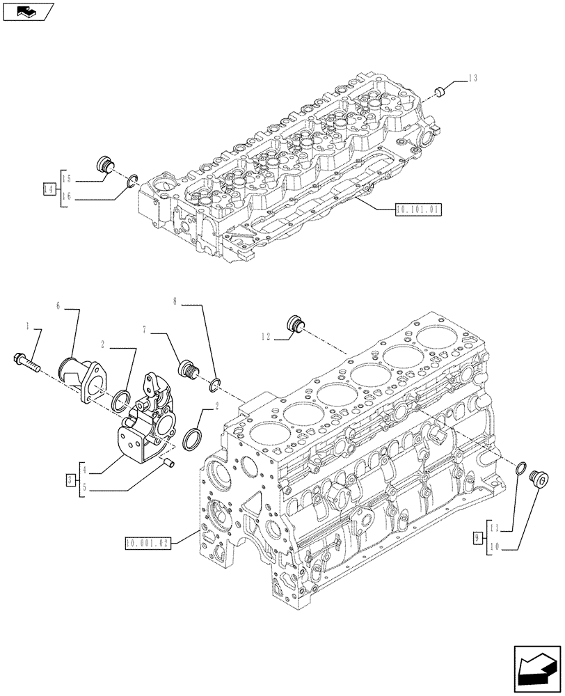 Схема запчастей Case F4HFE613F E003 - (10.402.01[01]) - PIPING - ENGINE COOLING SYSTEM (504199747 - 504041829 - 504259533) (10) - ENGINE