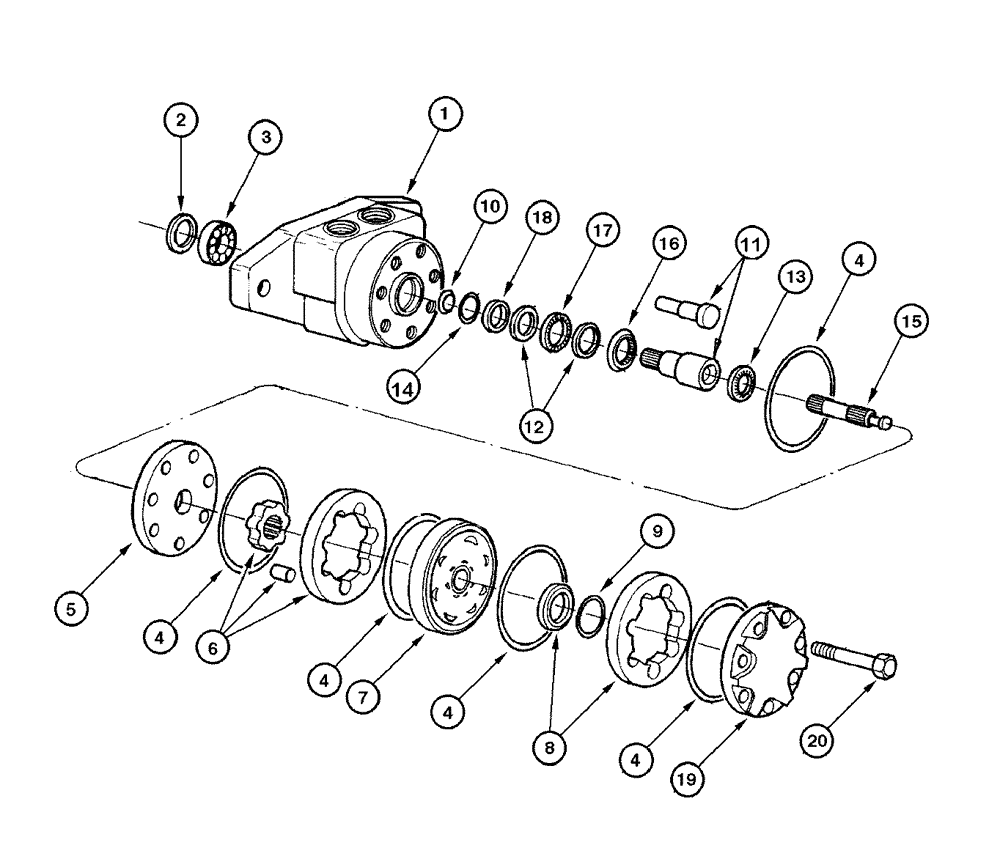 Схема запчастей Case 865 DHP - (8-044) - CIRCLE HYDRAULIC CIRCUIT - TURN-CIRCLE HYDRAULIC MOTOR (08) - HYDRAULICS