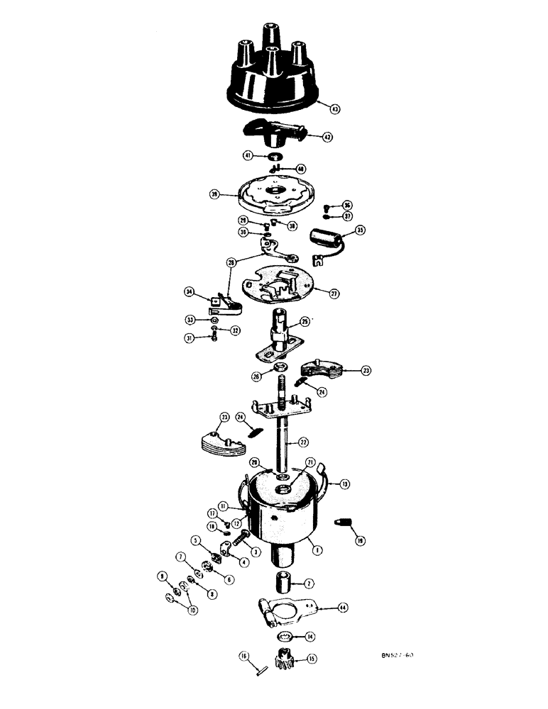 Схема запчастей Case 320 - (036) - G11051 DISTRIBUTOR (AUTO-LITE NO. 1AD-6003-2J) (06) - ELECTRICAL SYSTEMS