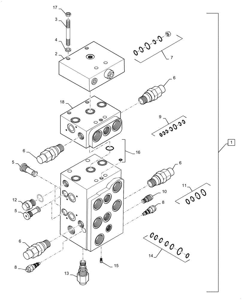 Схема запчастей Case 621F - (35.357.01[01]) - VALVE ASSSEMBLY, LOADER CONTROL 2, 3, 4 SPOOL, Z-BAR AND XR/LR (35) - HYDRAULIC SYSTEMS