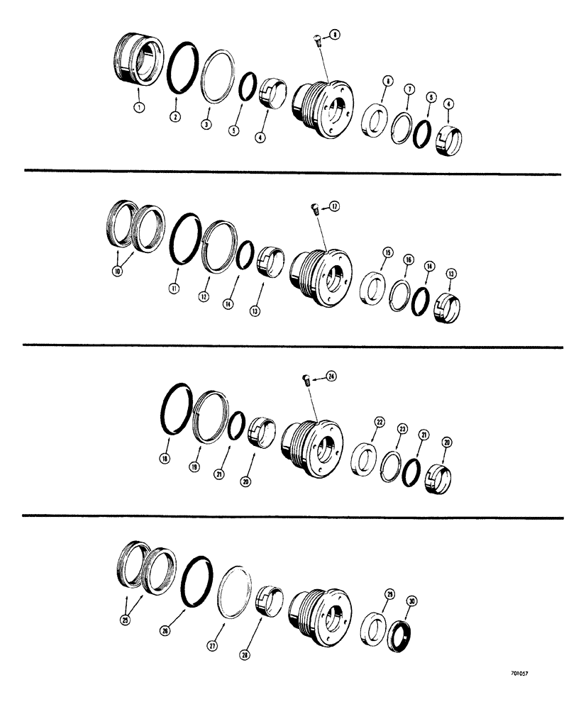 Схема запчастей Case 33S - (076) - CYLINDER PACKING KITS (USED IN SWING CYLINDERS) 4" I.D. TUBE AND 1-3/4" DIA. ROD 