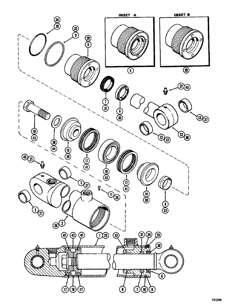 Схема запчастей Case 26B - (106) - G33456 3-POINT HITCH LIFT CYLINDER, GLAND HAS IDENTIFICATION RING 