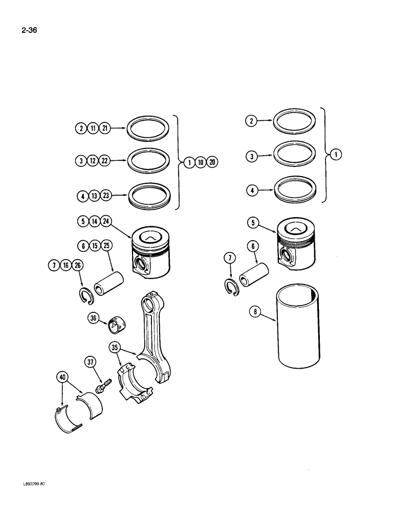 Схема запчастей Case 550 - (2-36) - PISTONS, 4T-390 ENGINE (02) - ENGINE