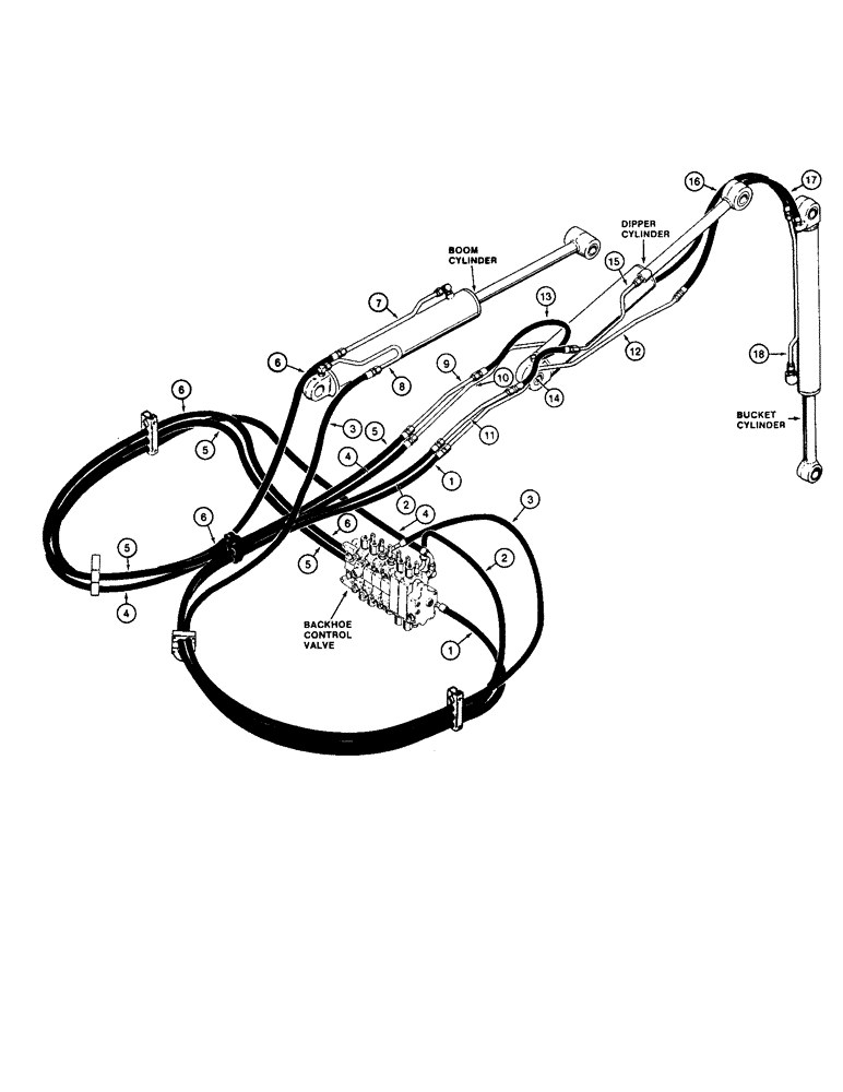 Схема запчастей Case 580K - (1-018) - PICTORIAL INDEX, DEMOUNTABLE AND INTEGRAL BACKHOE HYDRAULICS, BOOM, DIPPER AND BUCKET (00) - PICTORIAL INDEX