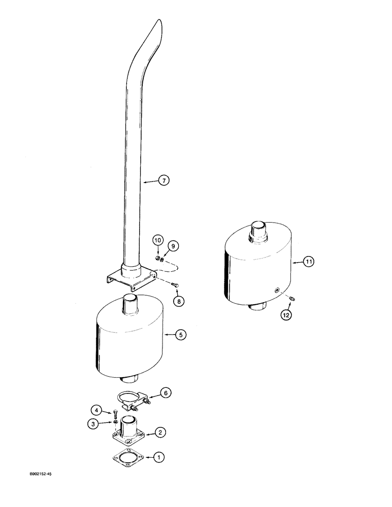 Схема запчастей Case 580SK - (2-14) - MUFFLER AND EXHAUST SYSTEM MODELS WITHOUT TURBOCHARGED ENGINE (02) - ENGINE