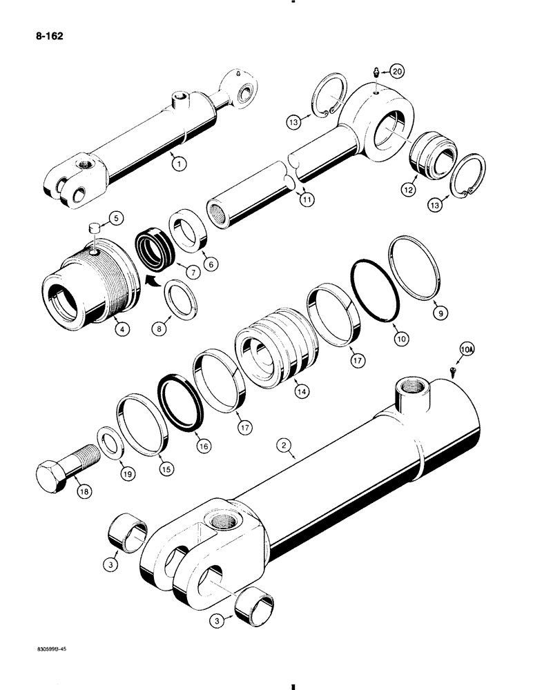 Схема запчастей Case 580K - (8-162) - THREE-POINT HITCH TILT CYLINDER (08) - HYDRAULICS