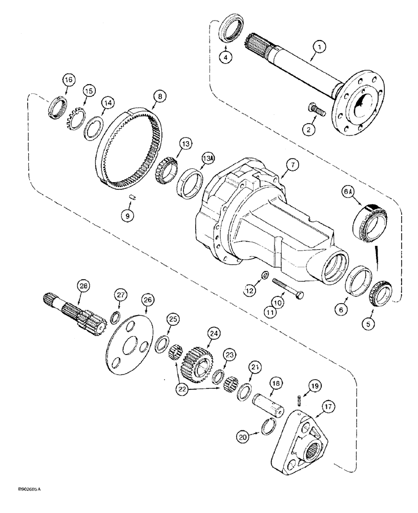 Схема запчастей Case 580SK - (6-78) - TRANSAXLE ASSEMBLY, TRANSAXLE REAR AXLE AND PLANETARY GEARS (06) - POWER TRAIN