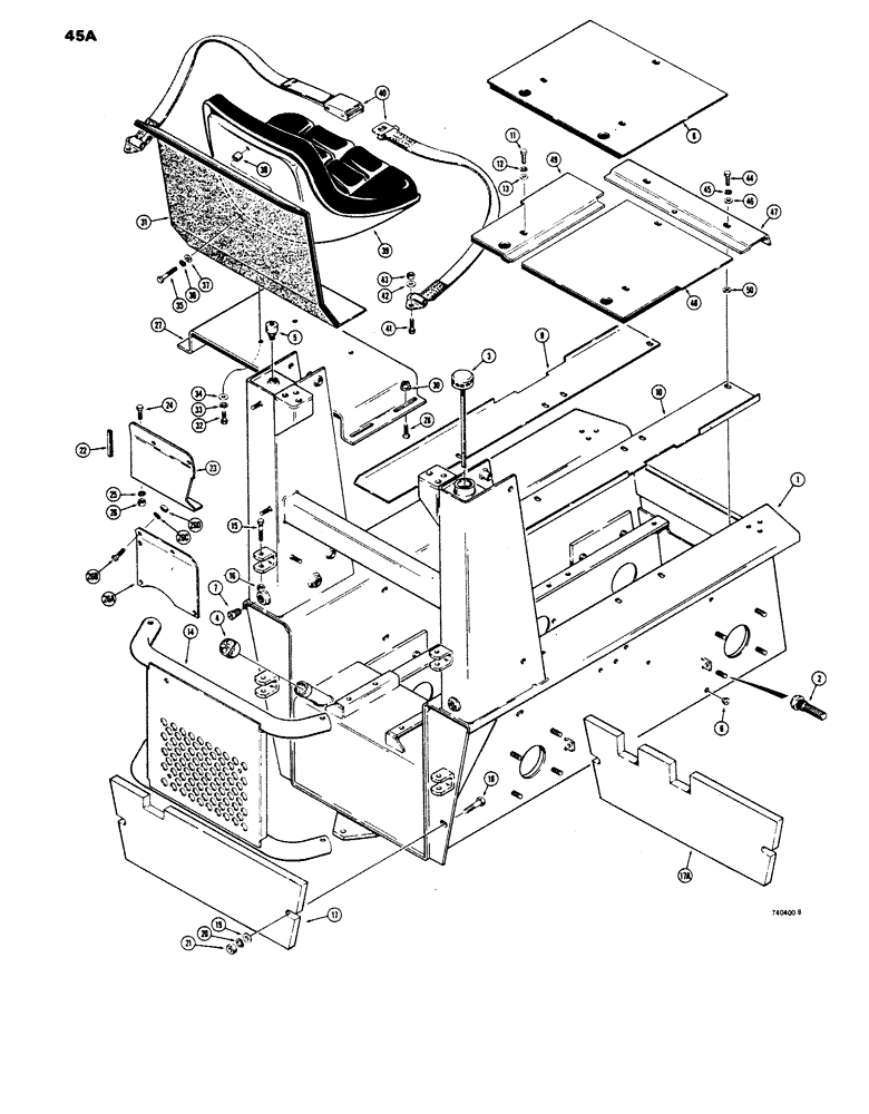 Схема запчастей Case 1816 - (45A) - MAIN FRAME AND SEAT, USED TRACTOR SERIAL NO. 9823077 AND AFTER (39) - FRAMES AND BALLASTING