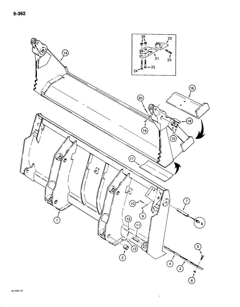 Схема запчастей Case 780C - (9-362) - CLAM BUCKET - L108616, 1-1/2 CUBIC YARD (09) - CHASSIS/ATTACHMENTS