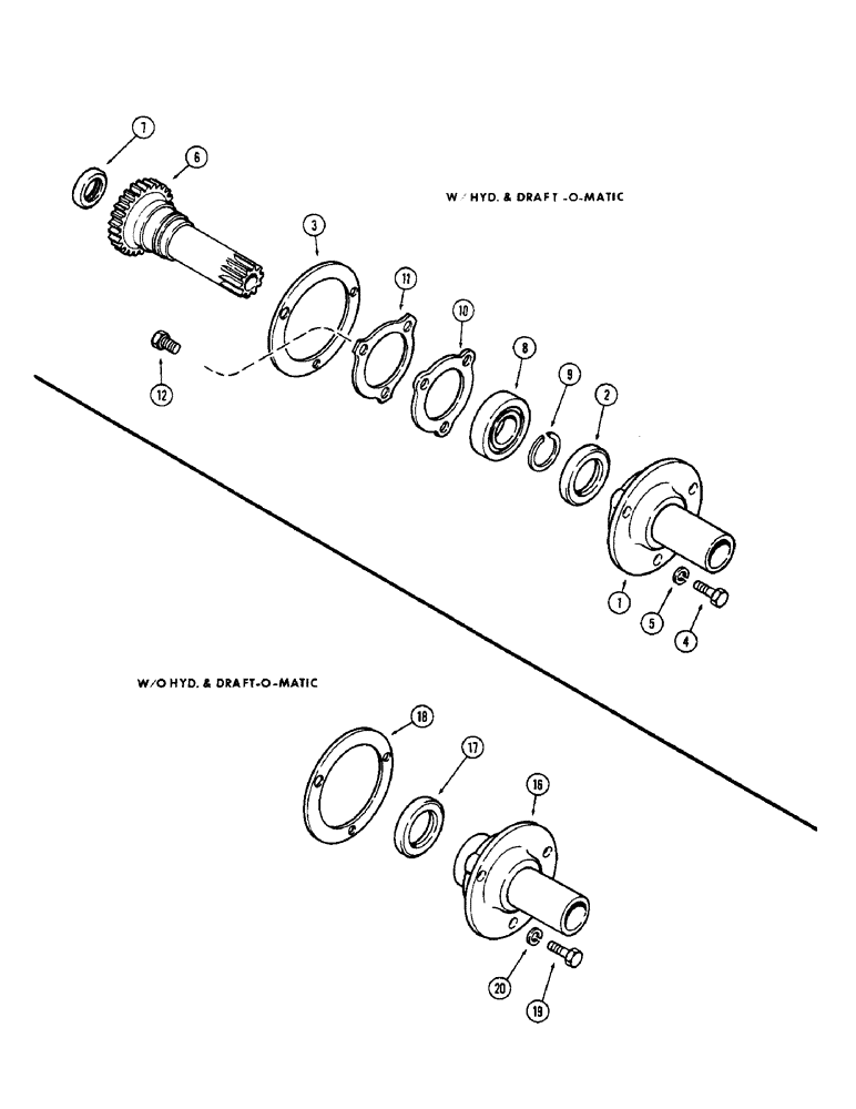 Схема запчастей Case 580 - (082) - HYDRAULIC PUMP DRIVE, STANDARD CLUTCH, USED MODELS W/HYD. OR DRAFTOMATIC (35) - HYDRAULIC SYSTEMS