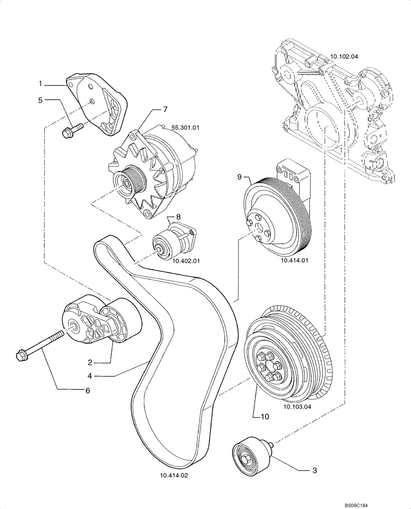 Схема запчастей Case 650L - (10.402.03) - WATER PUMP - CONTROL (10) - ENGINE