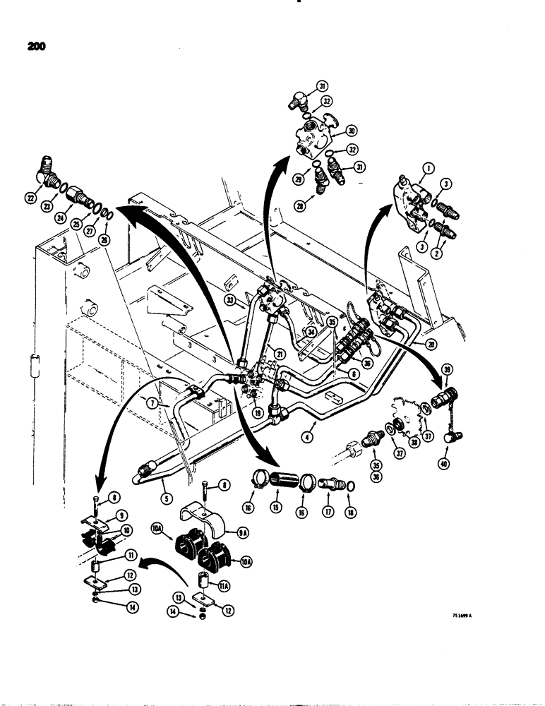 Схема запчастей Case 1845S - (200) - AUXILIARY HYDRAULIC CIRCUITS, BASIC HYDRAULIC CIRCUIT WITH FRONT HYDRAULIC CIRCUIT (35) - HYDRAULIC SYSTEMS