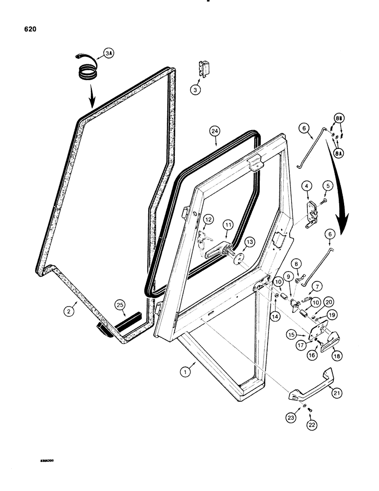 Схема запчастей Case 580SE - (620) - CAB DOOR (09) - CHASSIS/ATTACHMENTS